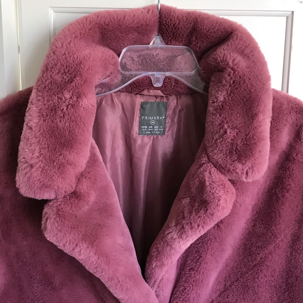 PRIMARK Faux Fur Pink Coat Oversized Teddy Jacket Women’s Size Medium - Picture 2 of 16